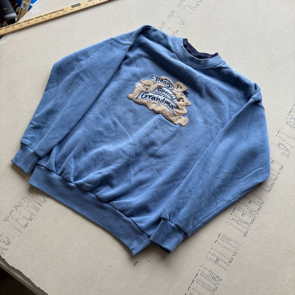 Vintage 90s MC Sportswear Beary Special Grandma Crewneck Sweatshirt Blue